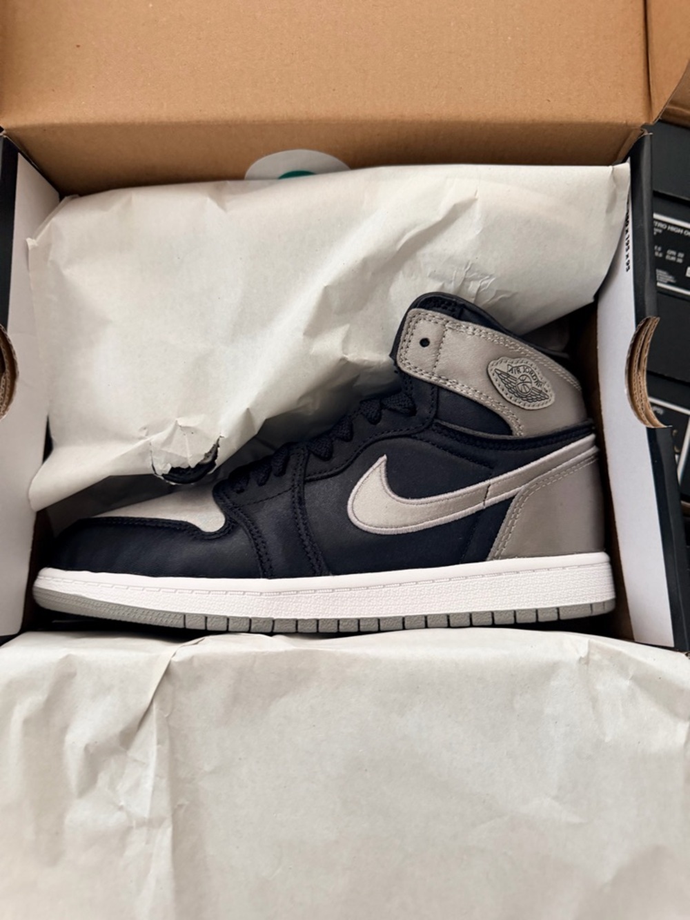 Air Jordan 1 Size 3Y Retro High OG PS Satin Shadow Black Grey FD5304-010 New - Picture 4 of 5